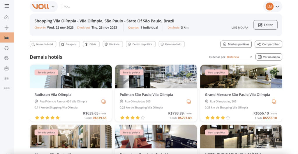 Hospedagem corporativa - Filtros inteligentes de pesquisa por hotéis