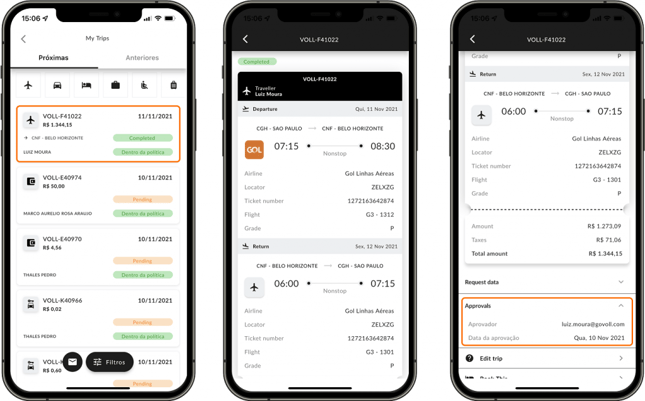 App VOLL: visualização de quem aprovou a viagem