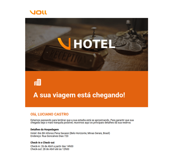 Tela com a imagem que o viajante recebe alertando sobre a proximidade da viagem