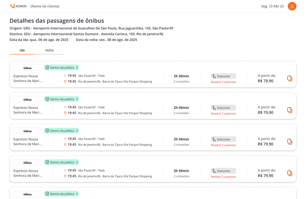 Tela do app VOLL mostrando detalhes da reserva de ônibus