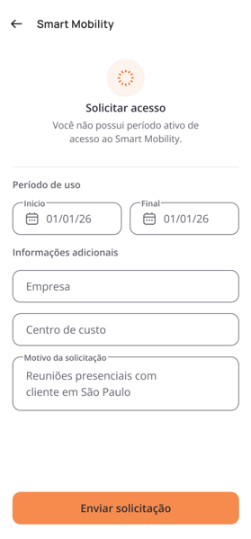 Tela do app VOLL mostra os detalhes da solicitação de Smart Mobility