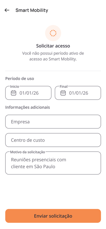 Tela do app VOLL mostra os detalhes da solicitação de Smart Mobility