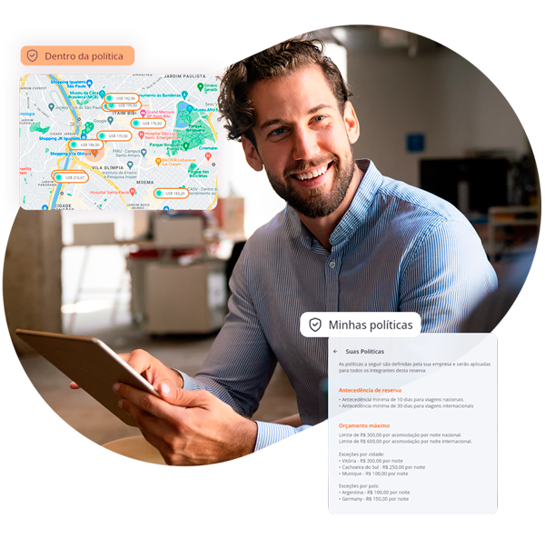 Gestor de viagens configurando políticas de viagens na plataforma VOLL